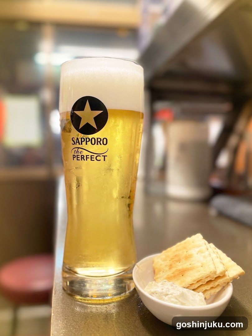 Sapporo Beer with Crackers