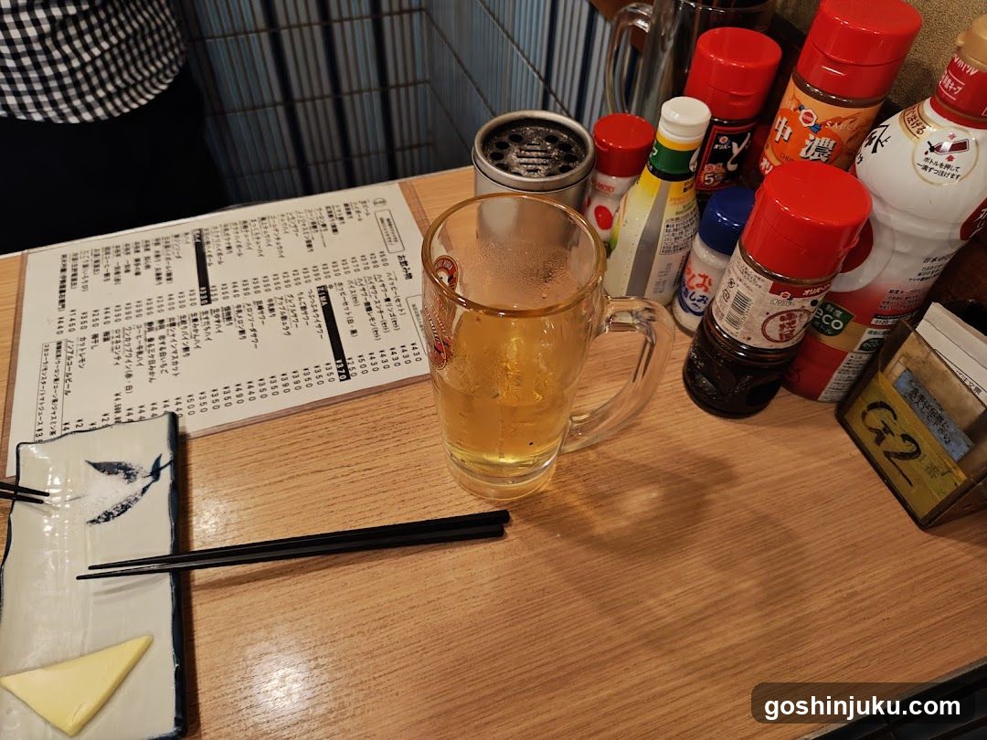 Dining Table with Beer and Condiments