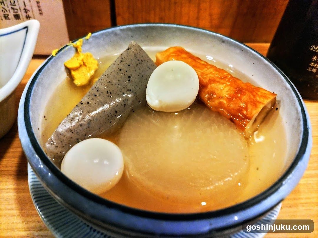 Dish with ingredients in broth
