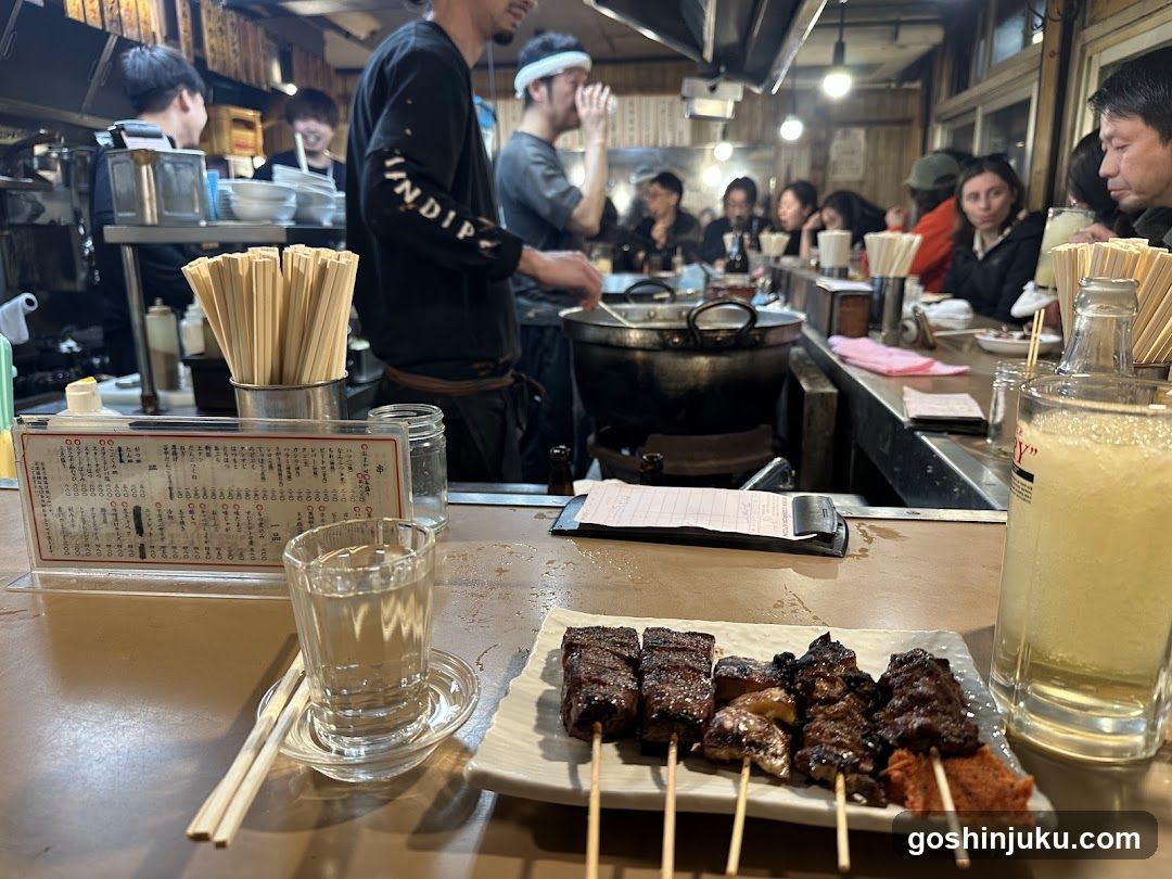 Yakitori and Drink at a Japanese Restaurant