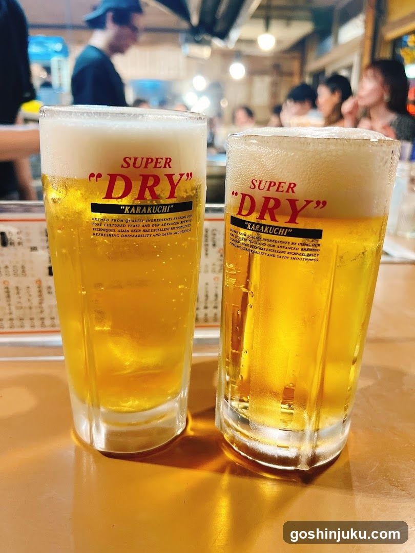 Two glasses of beer in a bar