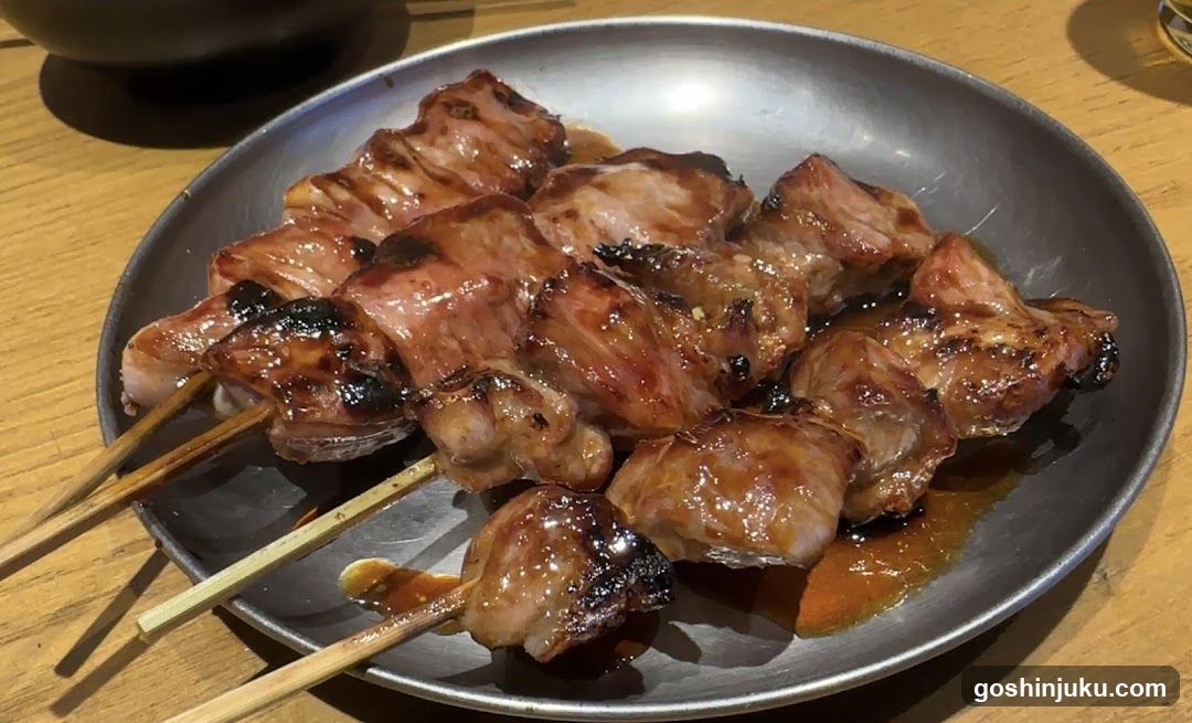 Grilled Meat Skewers on Metal Plate
