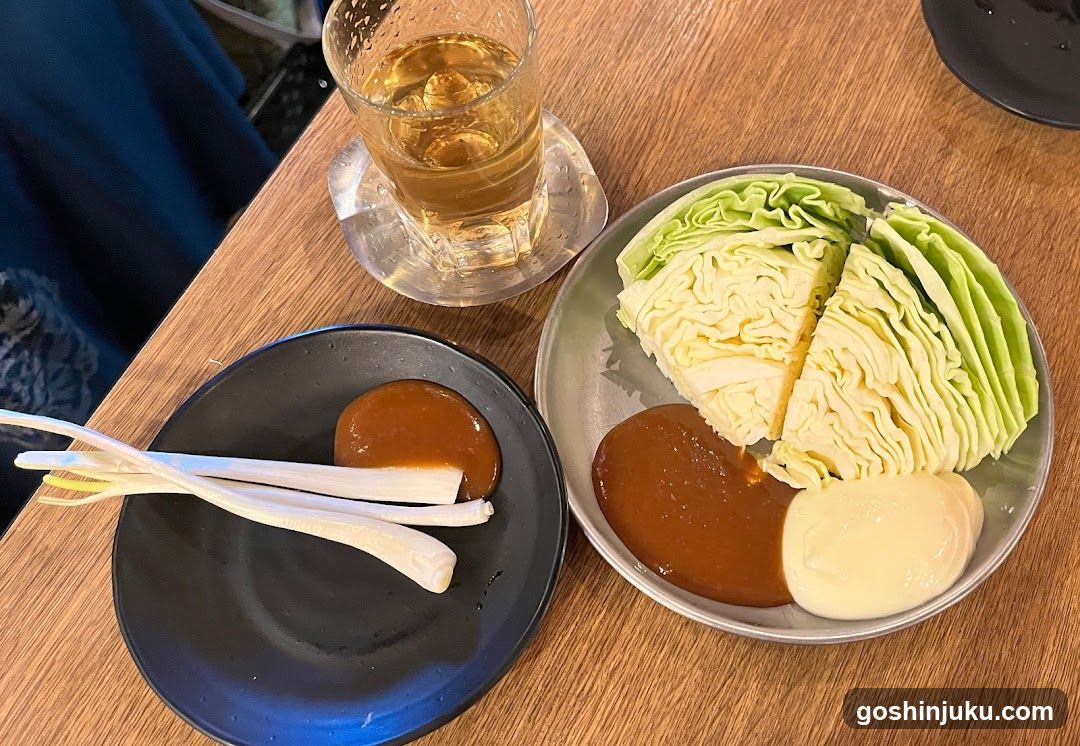 Cabbage and Sauce Plate with Drink