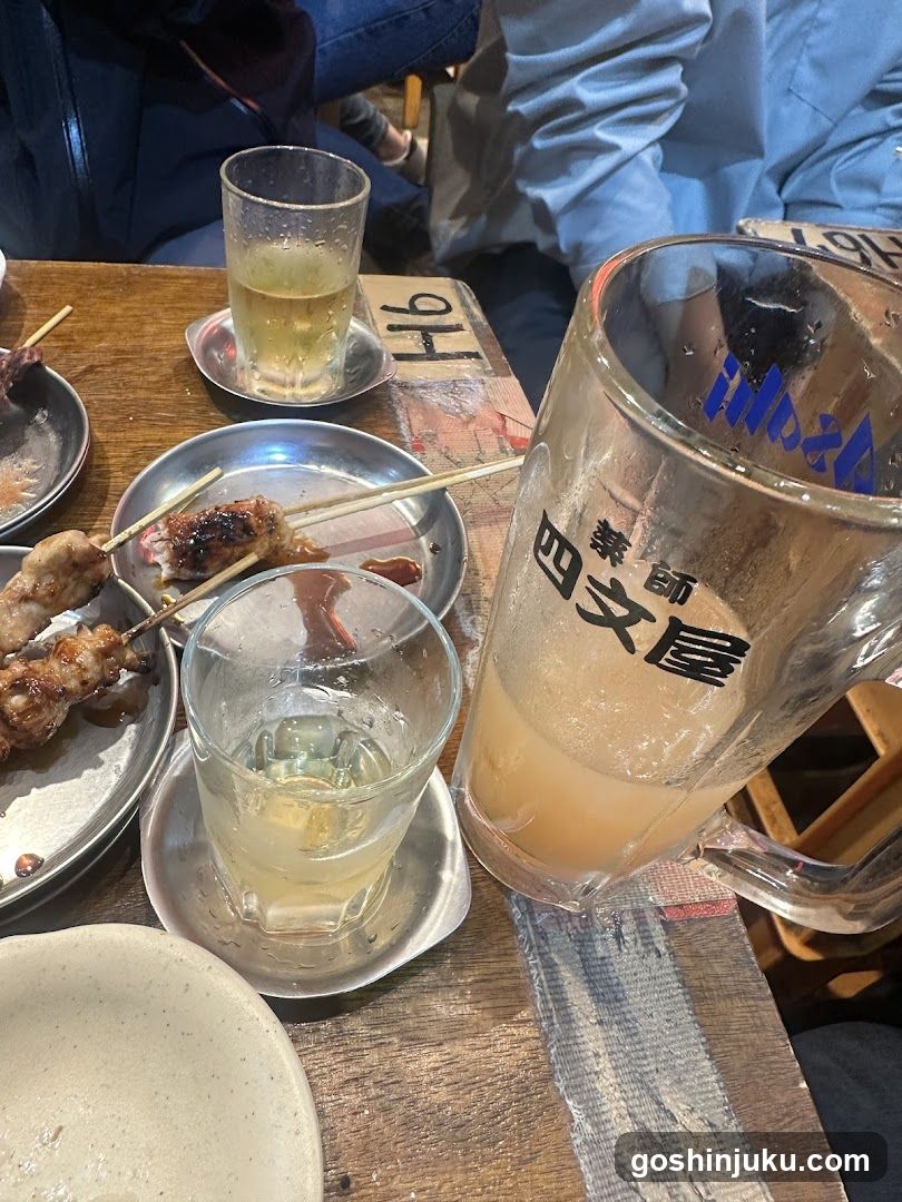 Yakitori and Beer at a Japanese Restaurant