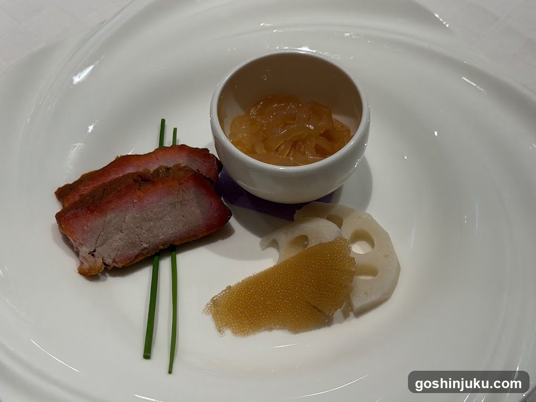 Dish with Roasted Meat and Lotus Root