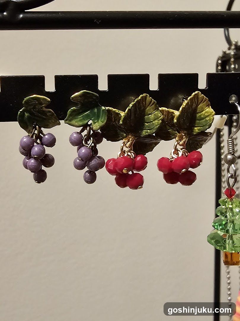 Beaded Grape and Berry Earrings Display