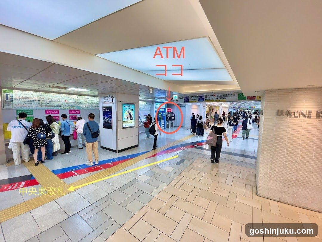 Station Interior with ATM and Passengers