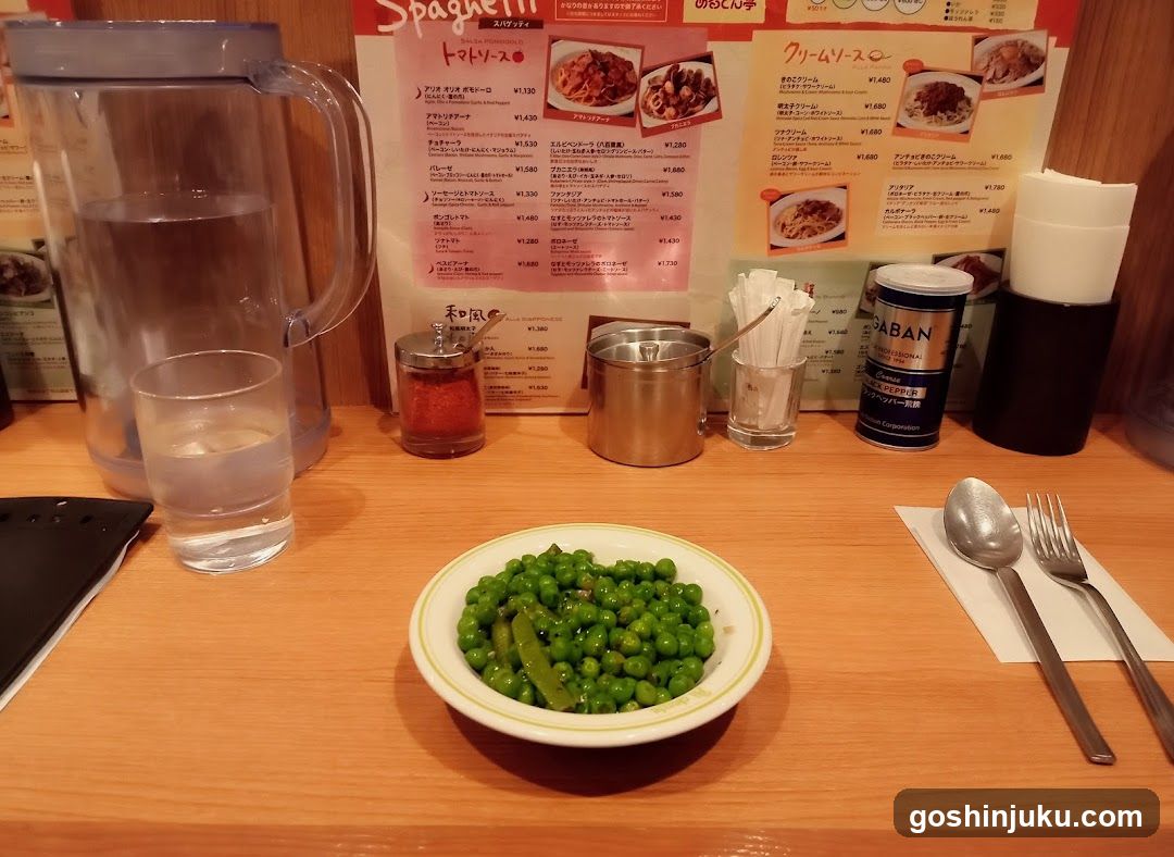 Dining Table with Peas and Menu