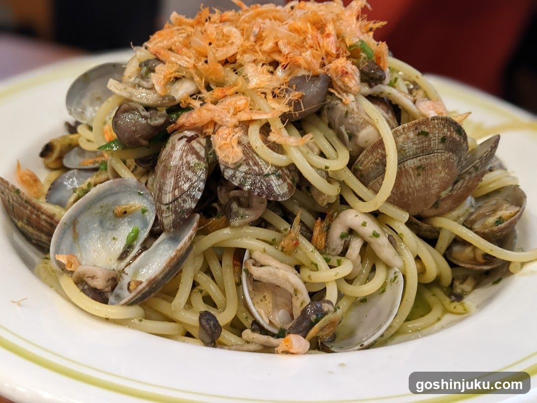 Clam Pasta with Dried Shrimp Topping