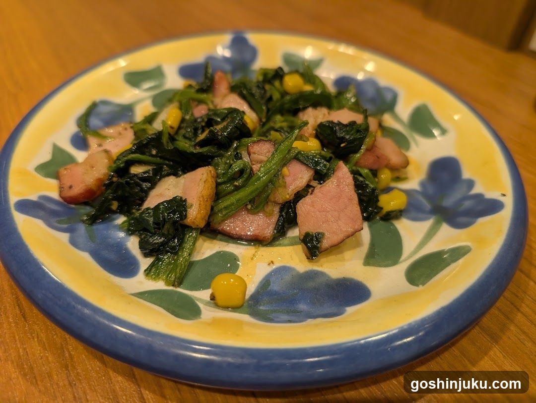 Stir-fried Greens with Ham and Corn