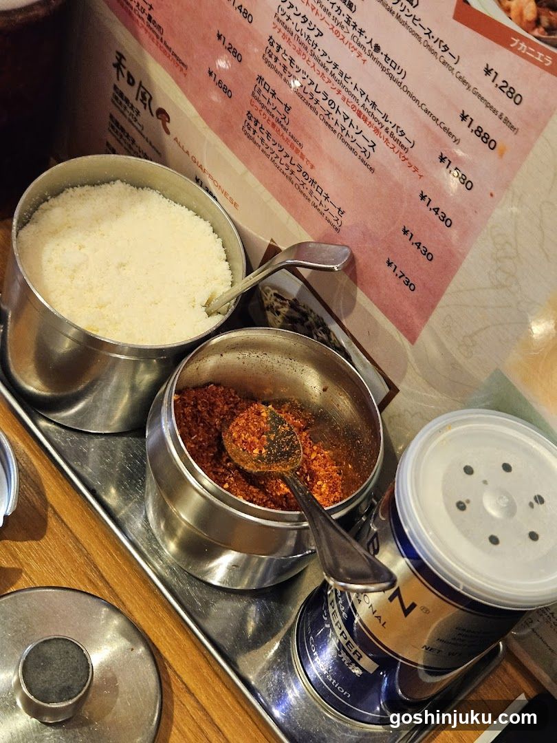 Condiments and Menu at Restaurant