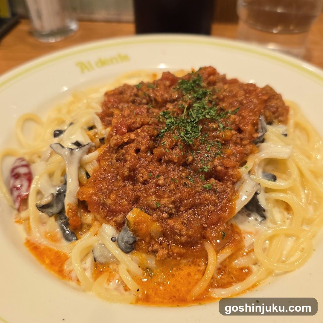 Spaghetti with Meat Sauce and Mushrooms