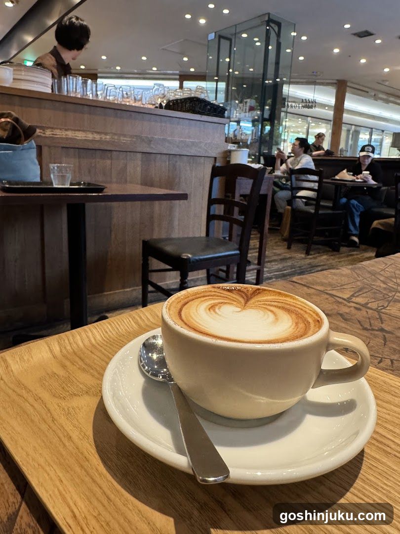 Latte Art Coffee in Cafe Interior