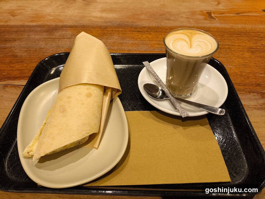 Breakfast Tray with Latte and Wrap