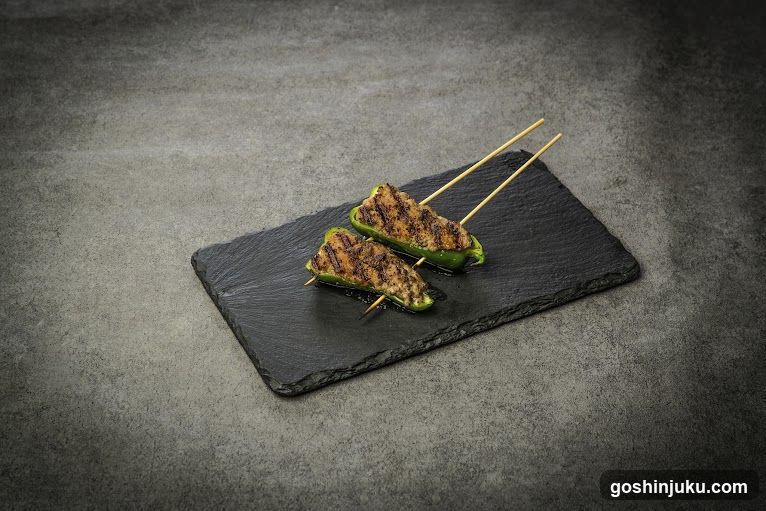 Grilled Peppers with Meat Skewers
