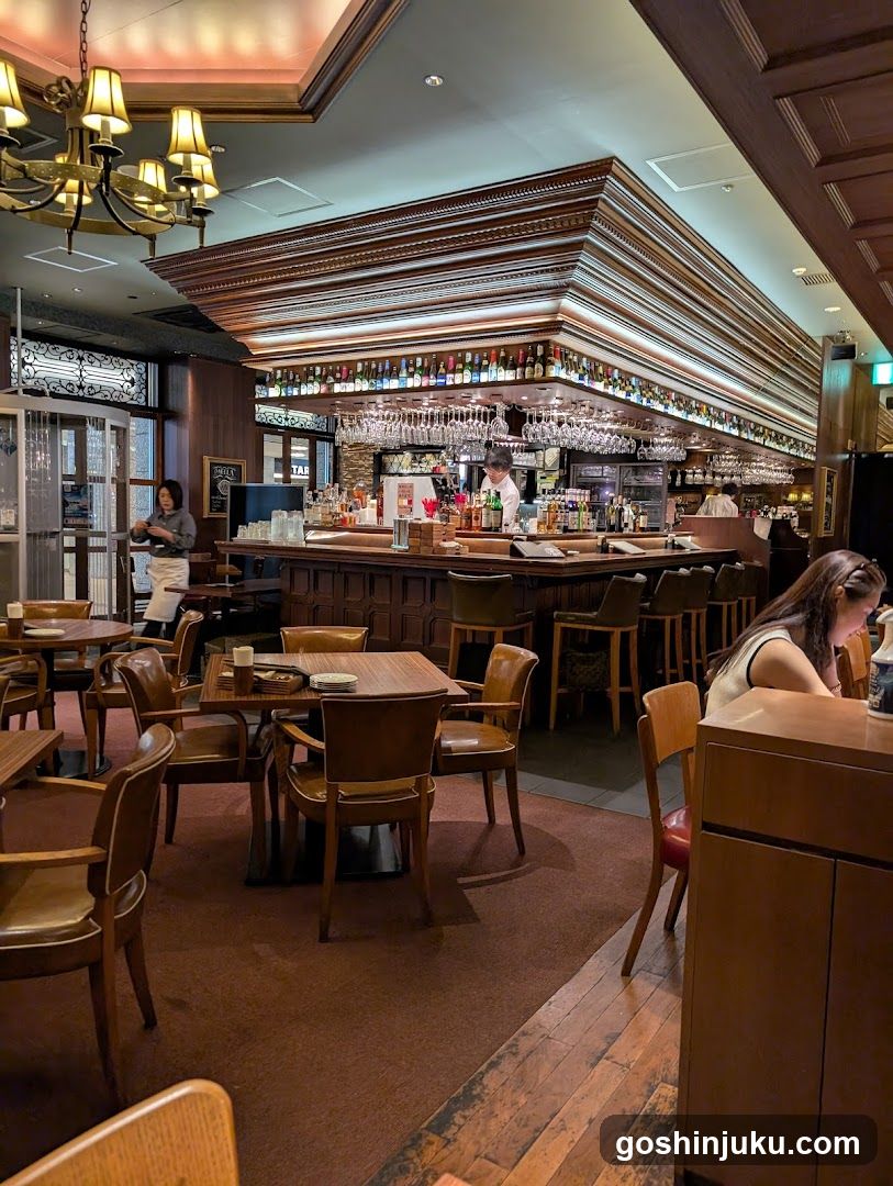 Bar Interior with Wooden Furniture and Staff