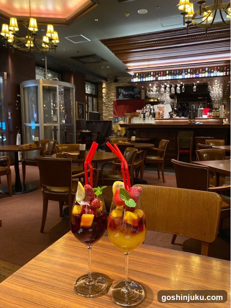 Fruit Punch Drinks at a Bar Interior