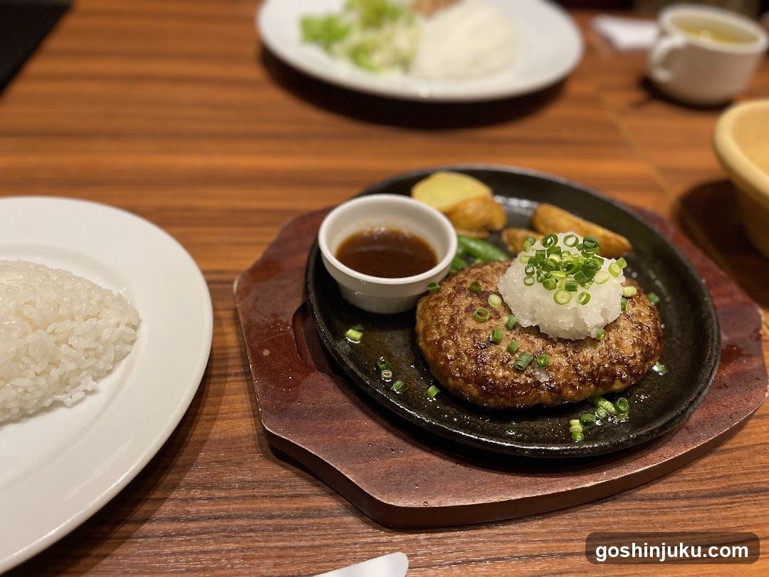 Sizzling Meat Patty with Rice and Side Dishes