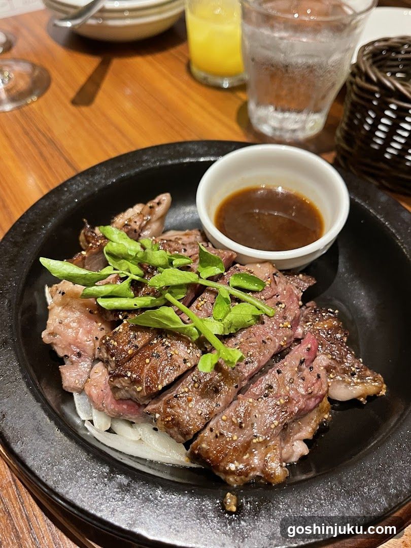 Sliced Steak with Sauce and Greens