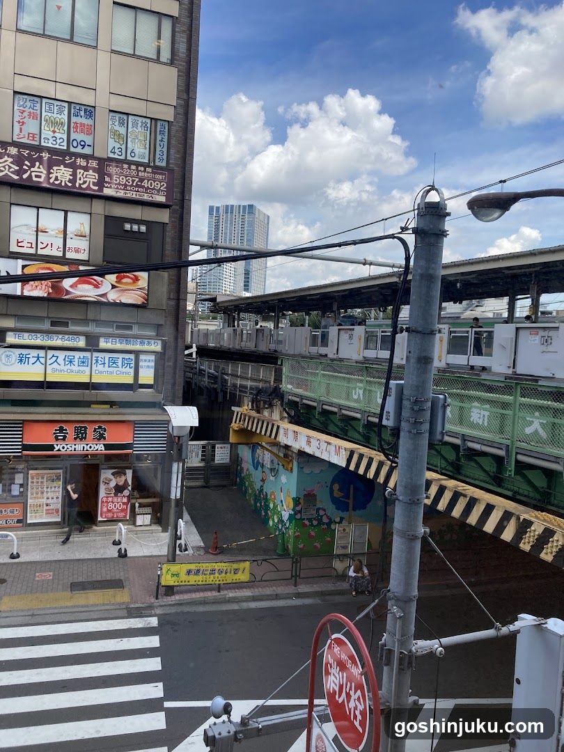 Street View with Train Station and Shops