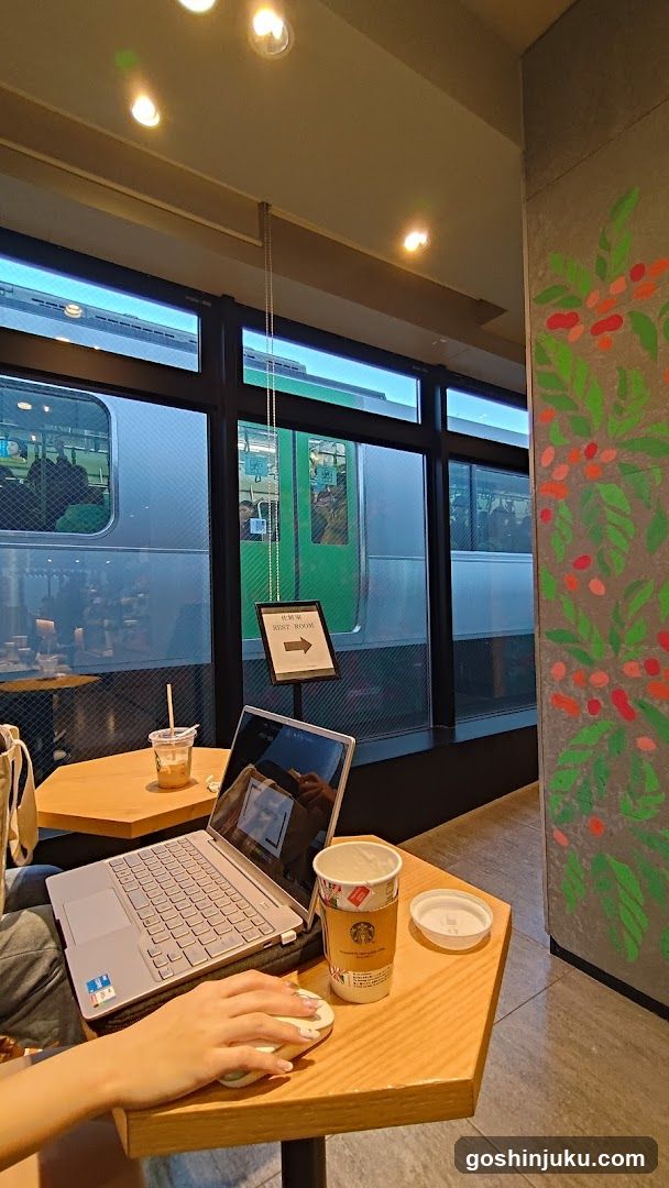 Coffee Shop Interior with Train View