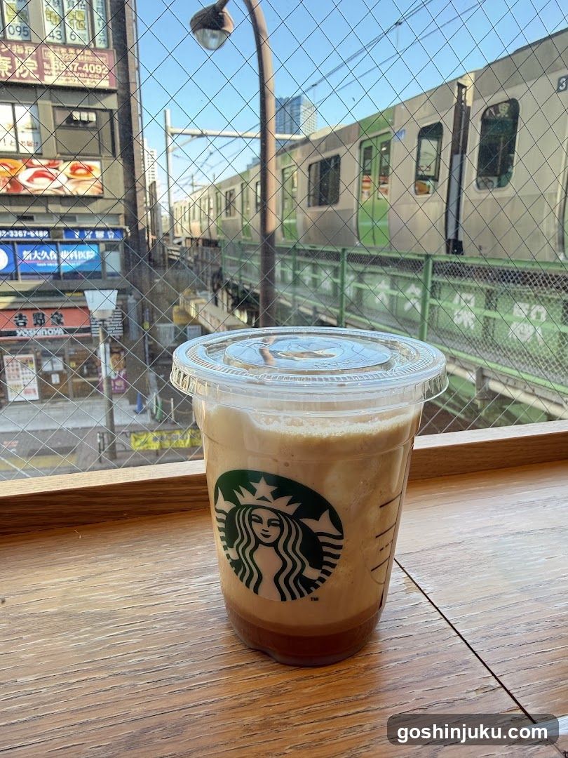Starbucks Iced Coffee with Train View