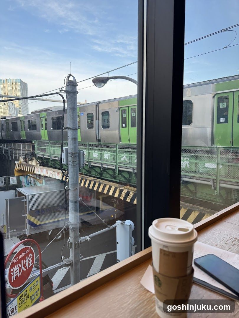 Train View from Coffee Shop Window