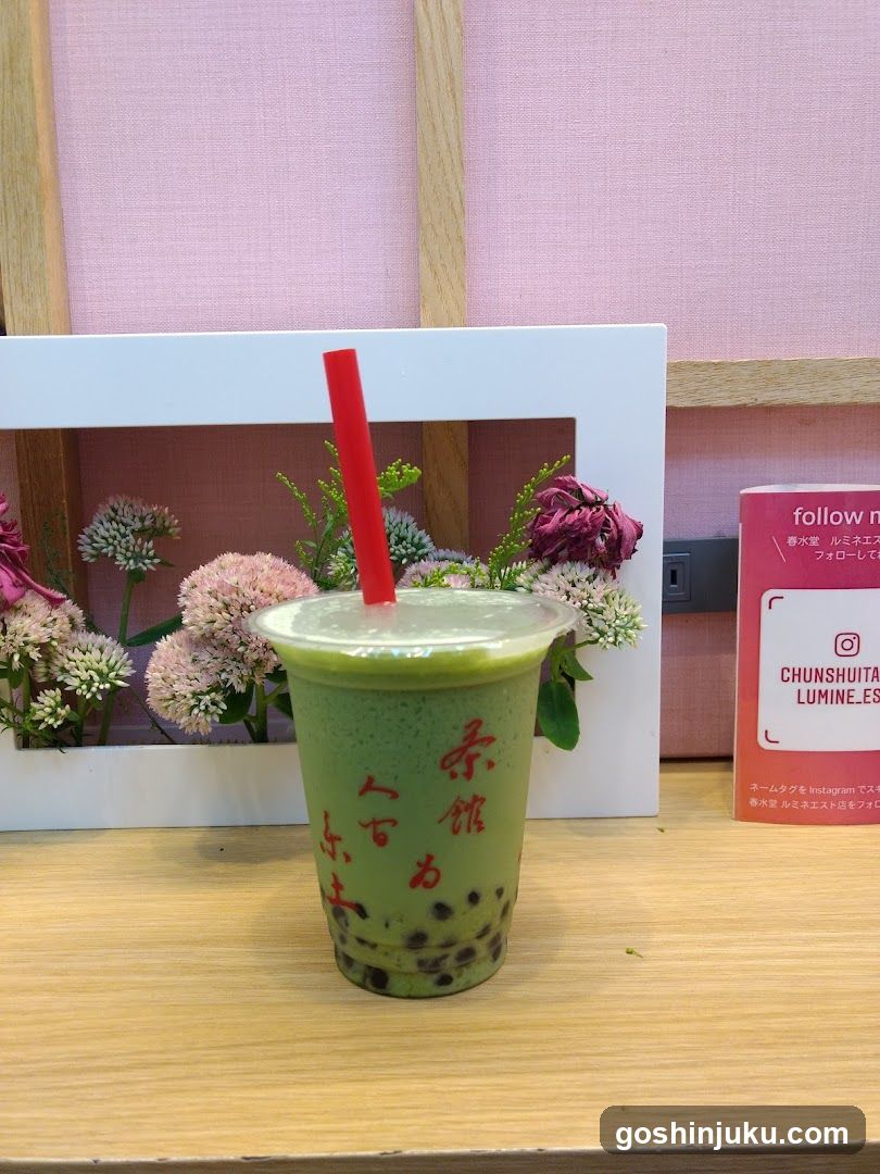 Matcha Bubble Tea with Floral Display