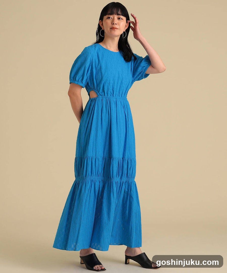 Blue Tiered Dress Model