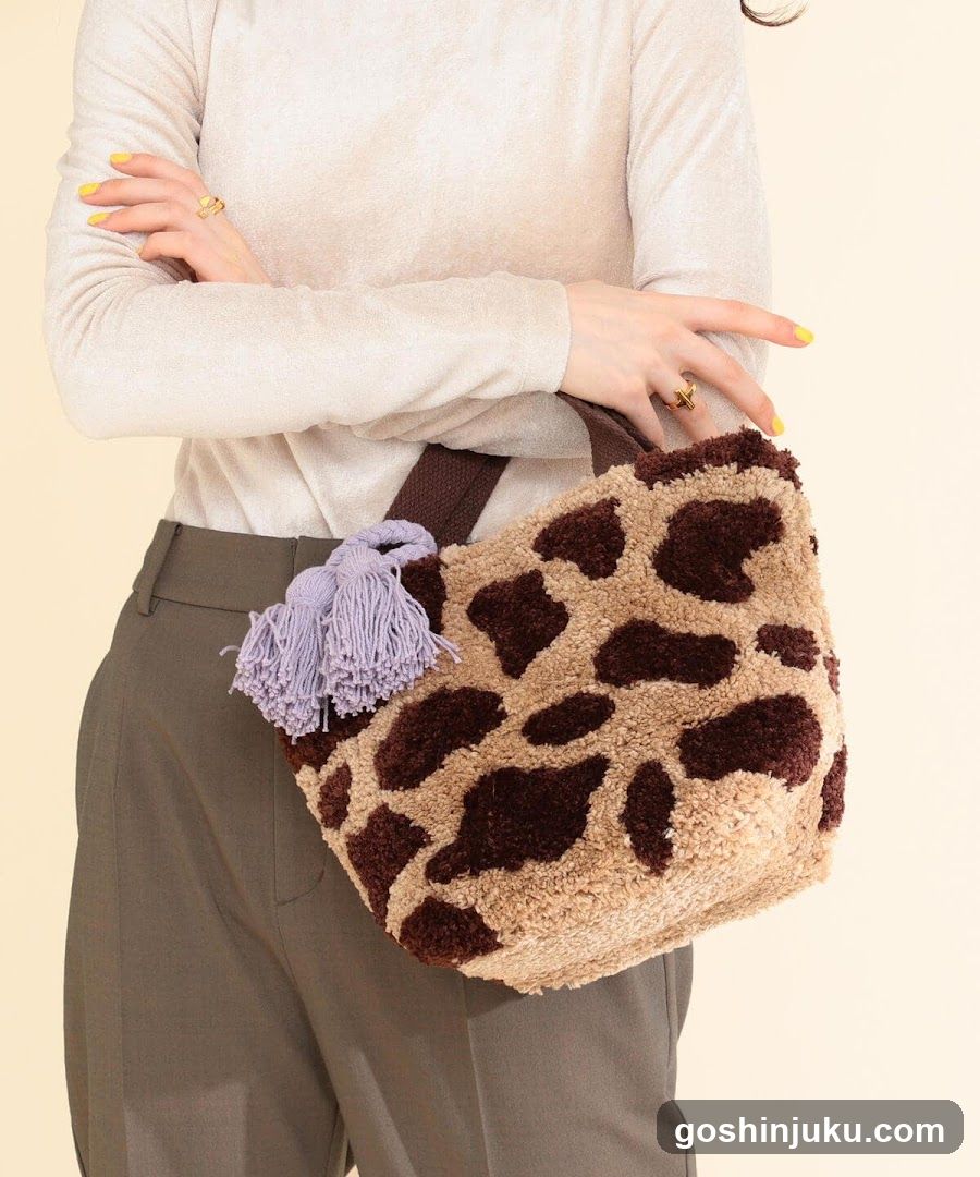 Leopard Print Tote Bag with Purple Tassels