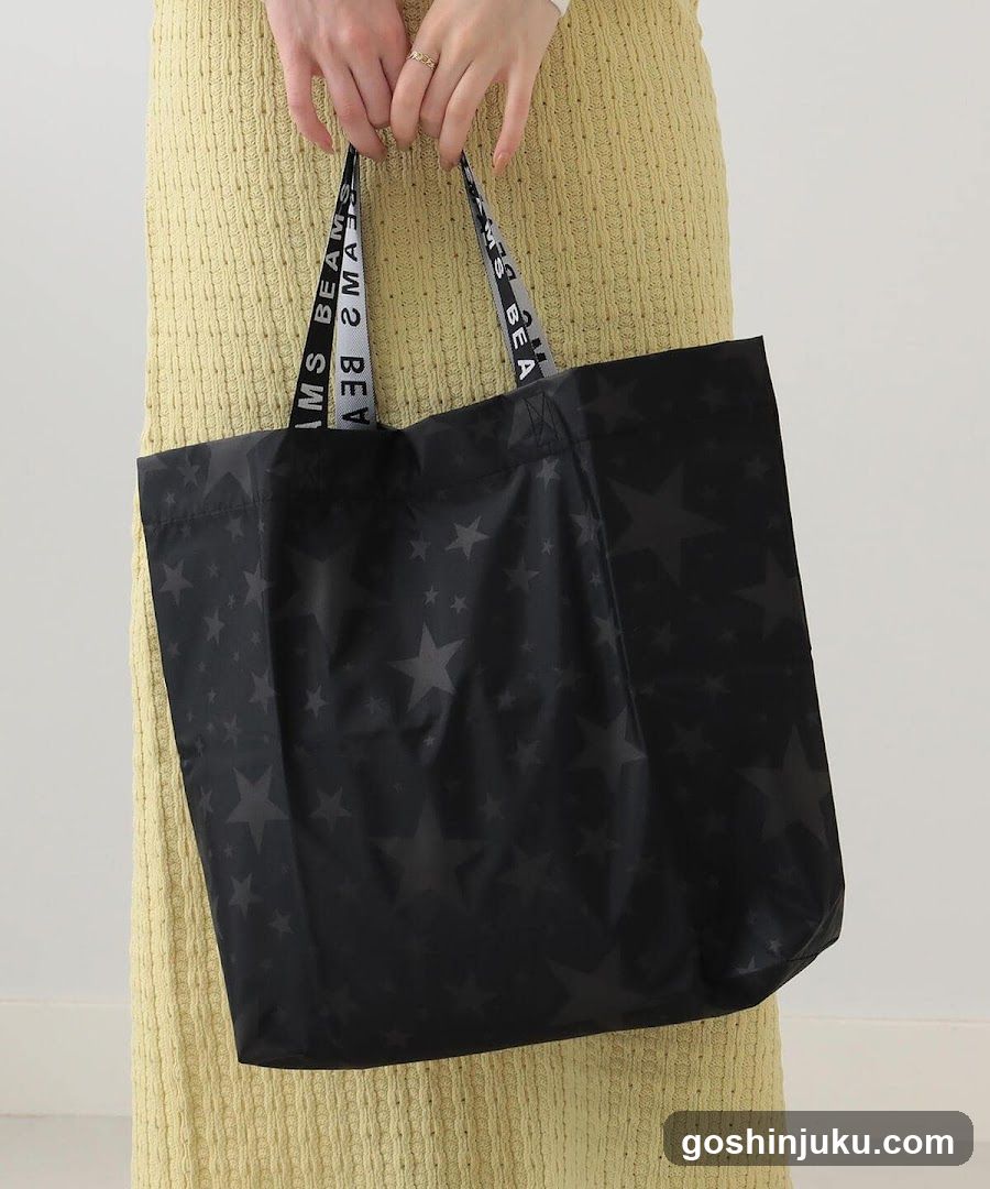 Black tote bag with star pattern