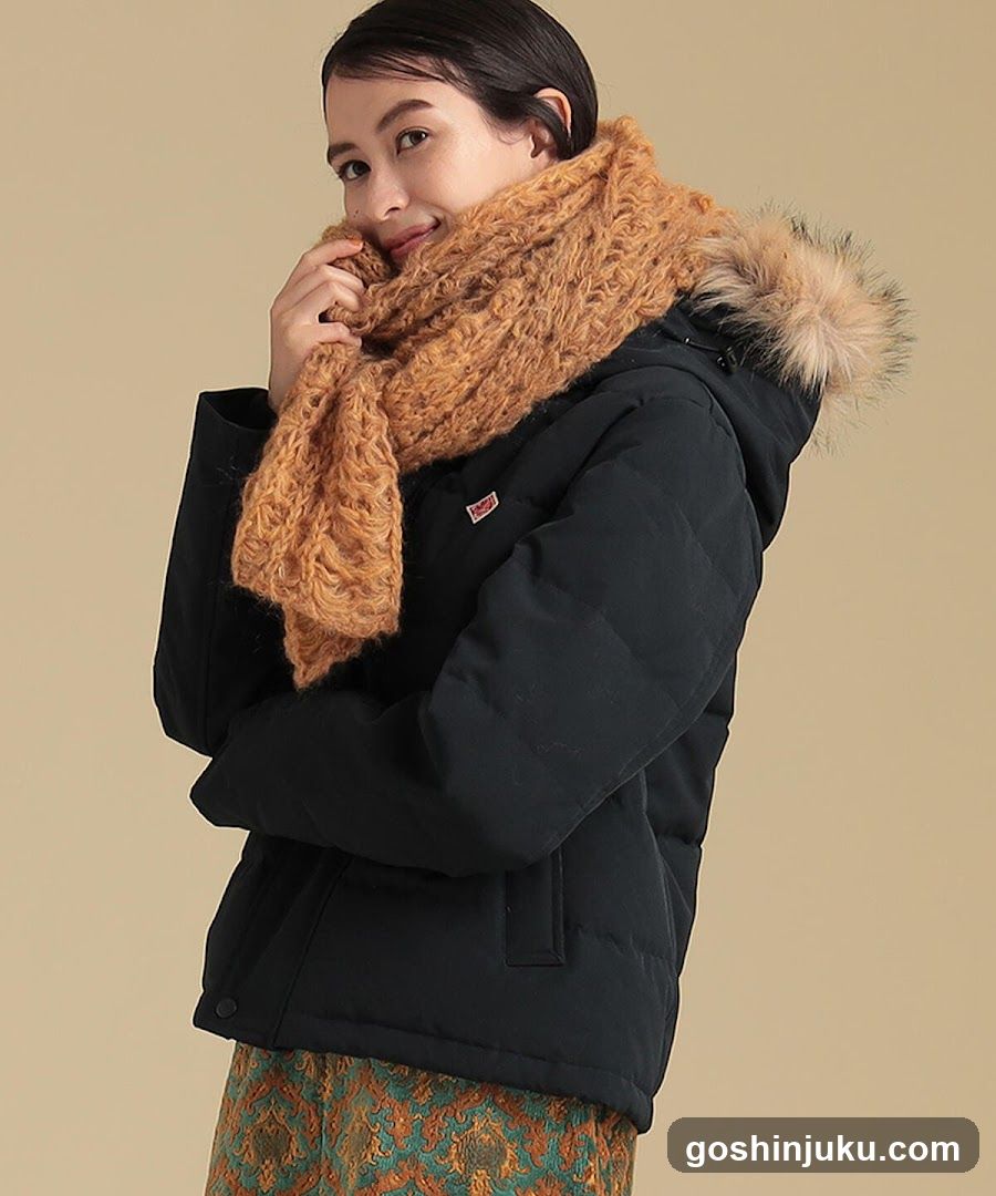 Winter Outfit with Fur Hooded Jacket and Knitted Scarf