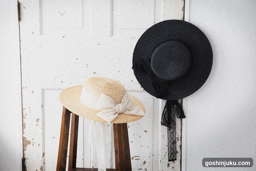 Hats Displayed on Door and Stool