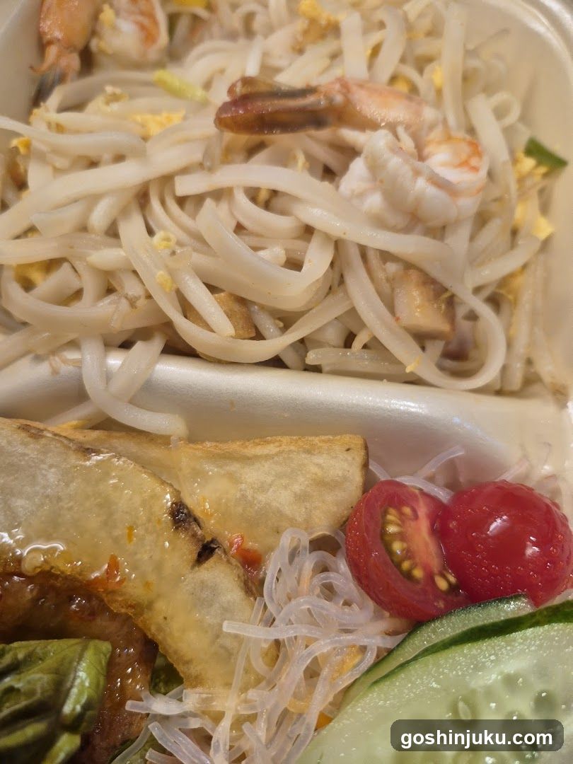 Thai-style noodle dish with shrimp and vegetables