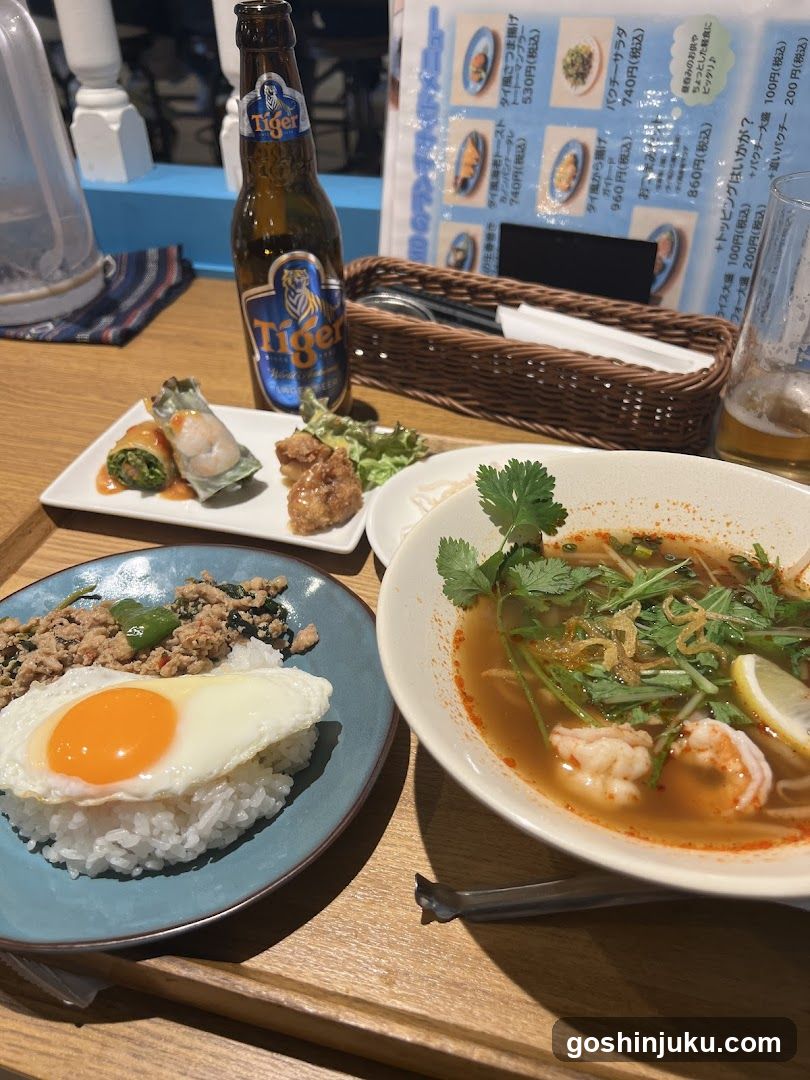 Thai Food Meal with Tiger Beer