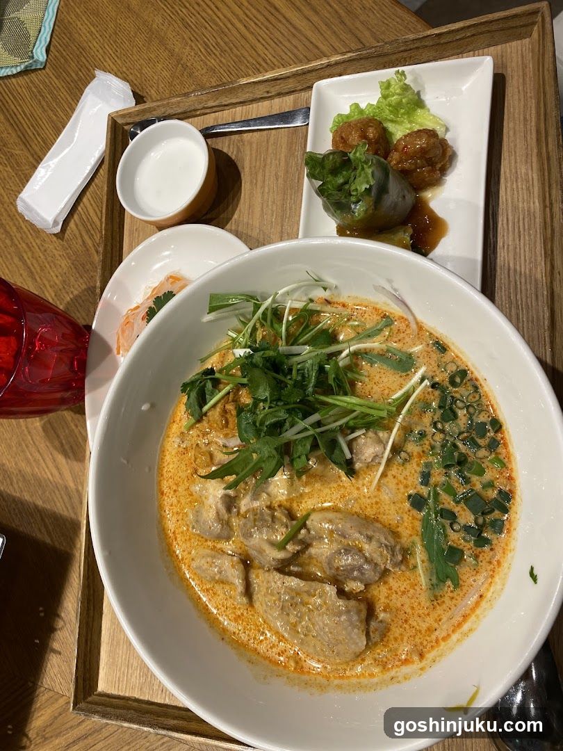 Thai Curry Noodle Bowl with Side Dishes