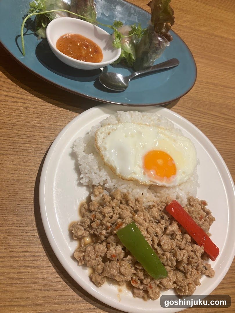 Thai Fried Rice with Egg and Spring Rolls