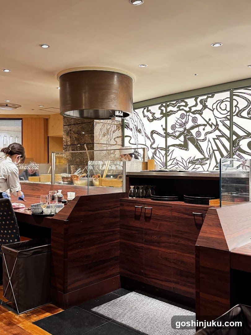 Restaurant Interior with Chef and Decorative Wall Art