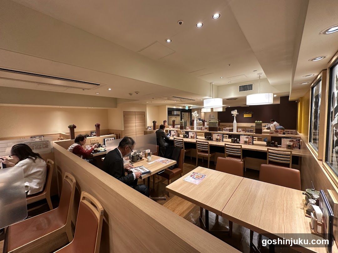 Restaurant Interior with Wooden Tables and Seating Area
