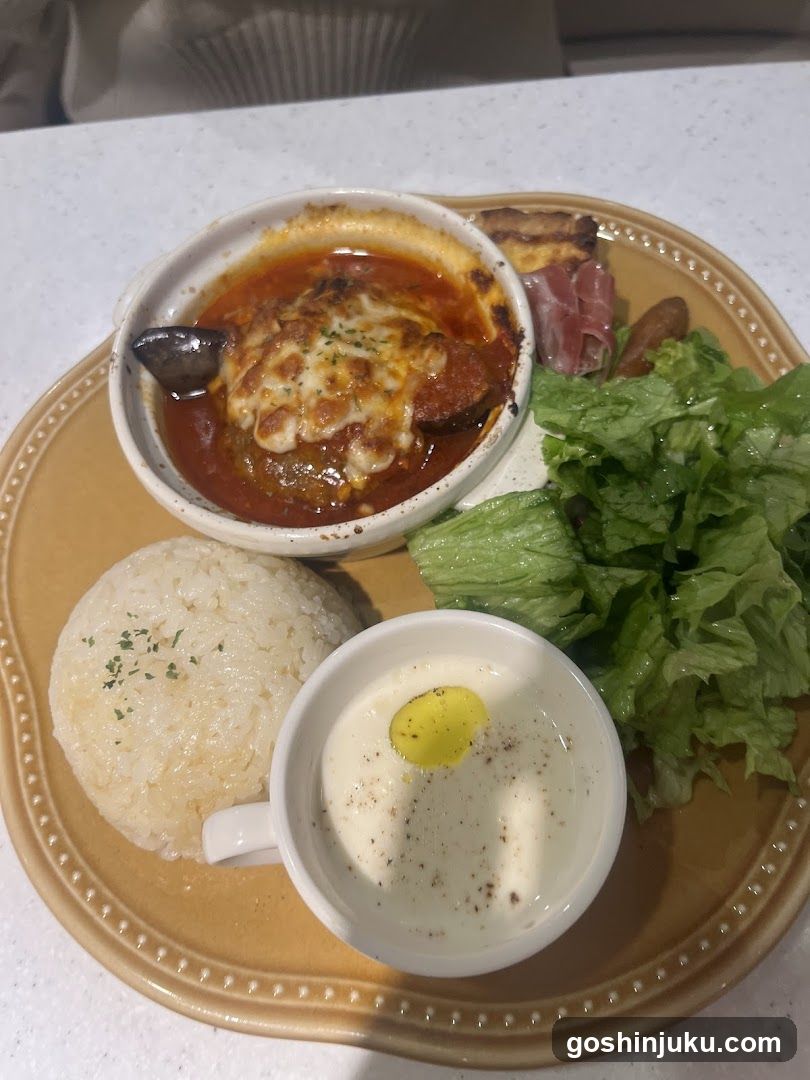 Food Plate with Pasta, Rice, Salad and Soup