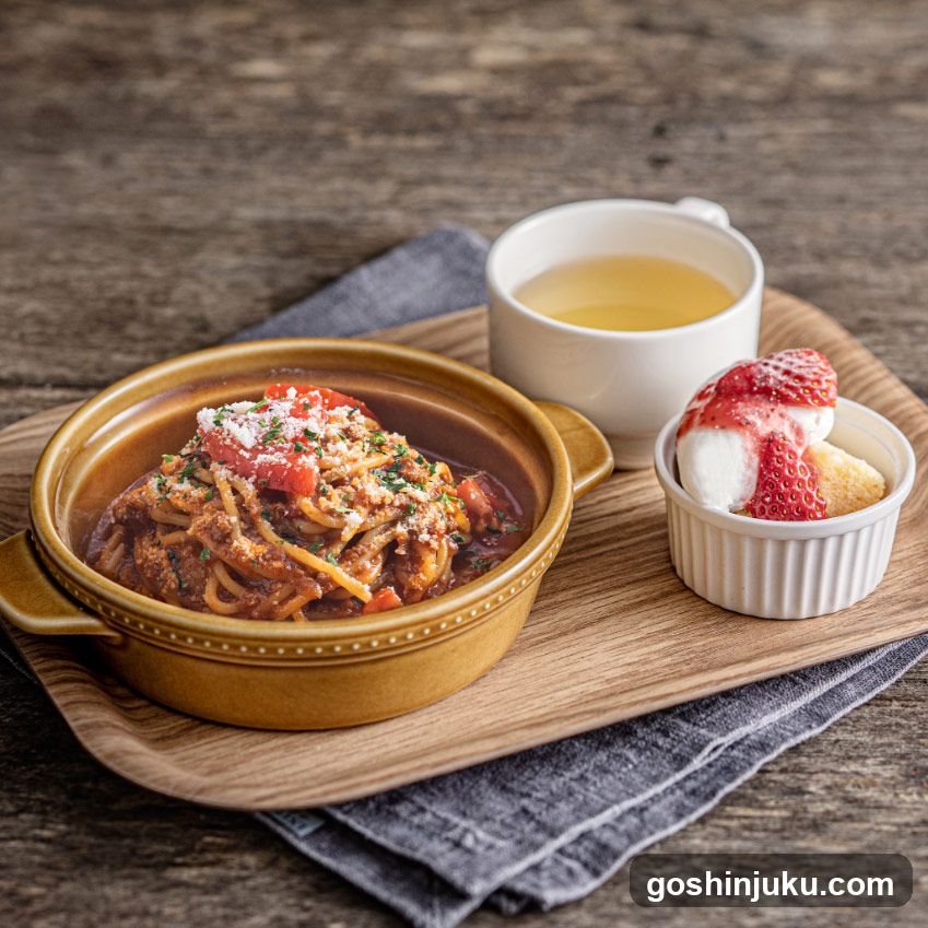 Spaghetti with Tomato Sauce and Dessert