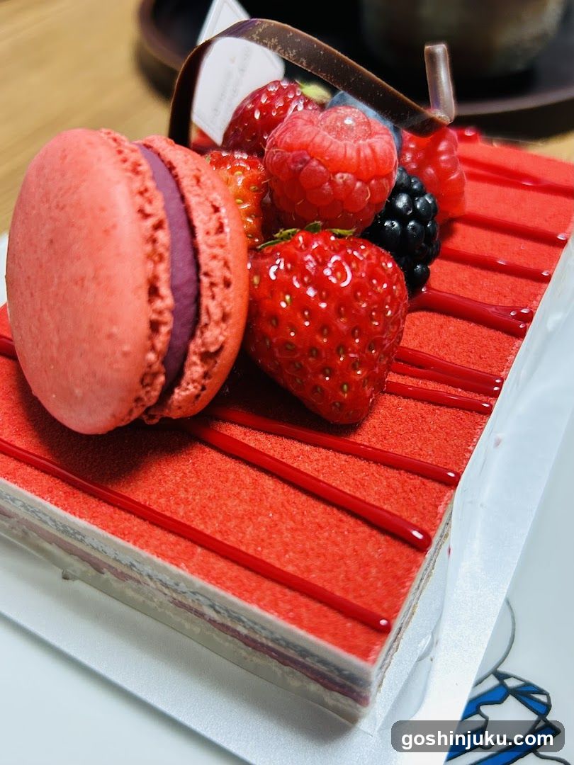 Red Fruit Cake with Macaron