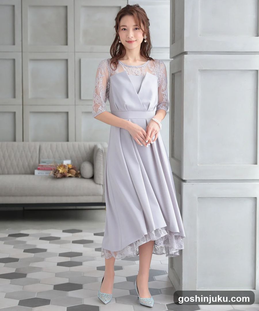 Woman in Lavender Lace Dress
