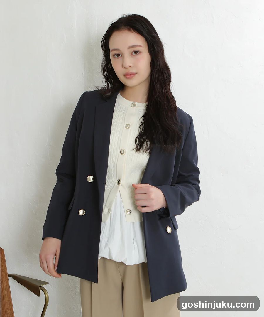 Fashion Model Wearing Navy Blazer